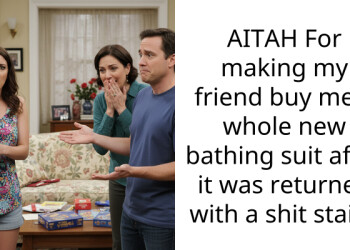 AITAH For making my friend buy me a whole new bathing suit after it was returned with a shit stain?