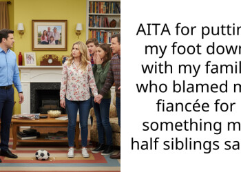 AITA for putting my foot down with my family who blamed my fiancée for something my half siblings said?