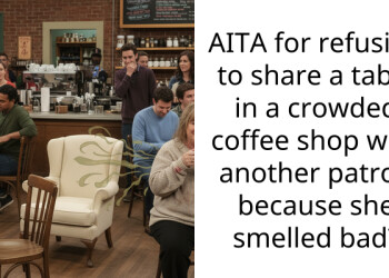 AITA for refusing to share a table in a crowded coffee shop with another patron because she smelled bad?