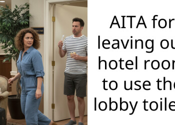 AITA for leaving our hotel room to use the lobby toilet?