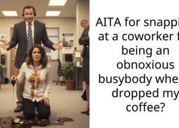 AITA for snapping at a coworker for being an obnoxious busybody when I dropped my coffee?