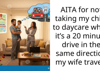 AITA for not taking my child to daycare when it’s a 20 minute drive in the same direction my wife travels
