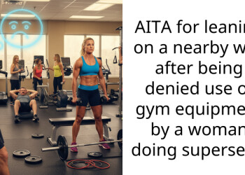 AITA for leaning on a nearby wall after being denied use of gym equipment by a woman doing supersets?