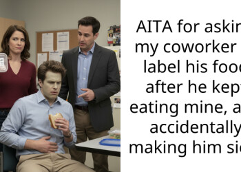 AITA for asking my coworker to label his food after he kept eating mine, and accidentally making him sick?