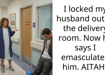 I locked my husband out of the delivery room. Now he says I emasculated him. AITAH?