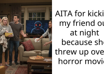 AITA for kicking my friend out at night because she threw up over a horror movie?