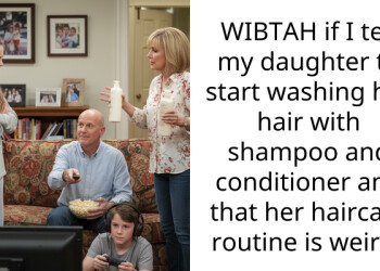 WIBTAH if I tell my daughter to start washing her hair with shampoo and conditioner and that her haircare routine is weird?