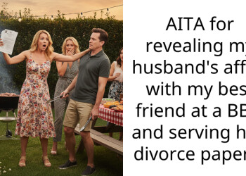 AITA for revealing my husband’s affair with my best friend at a BBQ and serving him divorce papers?