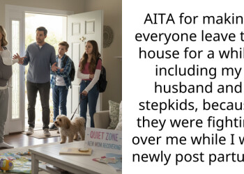 AITA for making everyone leave the house for a while, including my husband and stepkids, because they were fighting over me while I was newly post partum?