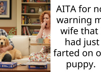 AITA for not warning my wife that I had just farted on our puppy.