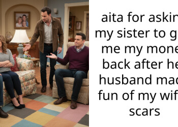 aita for asking my sister to give me my money back after her husband made fun of my wifes scars