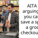 AITA for arguing that you cannot save a spot on a grocery checkout line?