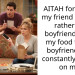 AITAH for telling my friend I would rather my boyfriend order my food than a boyfriend who constantly cheats on me.