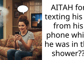 AITAH for texting his gf from his phone while he was in the shower??