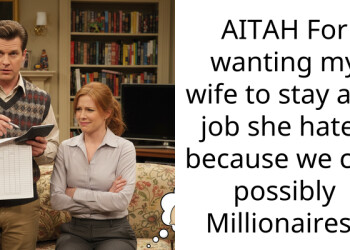 AITAH For wanting my wife to stay at a job she hates because we can possibly Millionaires?