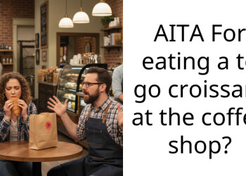 AITA For eating a to go croissant at the coffee shop?
