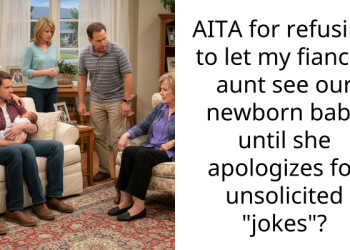 AITA for refusing to let my fiancés aunt see our newborn baby until she apologizes for unso***ited “jokes”?