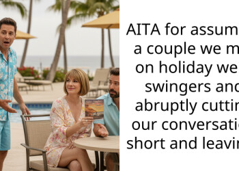 AITA for a*suming a couple we met on holiday were sw***ers and abruptly cutting our conversation short and leaving?