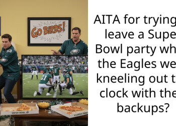 AITA for trying to leave a Super Bowl party when the Eagles were kneeling out the clock with their backups?