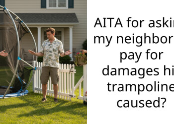 AITA for asking my neighbor to pay for damages his trampoline caused?
