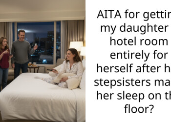 AITA for getting my daughter a hotel room entirely for herself after her stepsisters made her sleep on the floor?