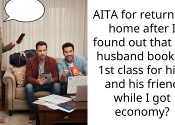 AITA for returning home after I found out that my husband booked 1st cla*s for him and his friend while I got economy?
