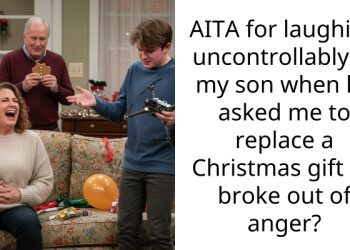 AITA for laughing uncontrollably at my son when he asked me to replace a Christmas gift he broke out of anger?