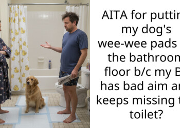 AITA for putting my dog’s wee-wee pads on the bathroom floor b/c my BF has bad aim and keeps missing the toilet?