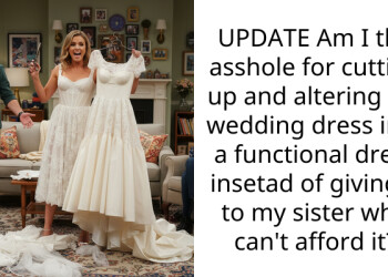 UPDATE Am I the a*shole for cutting up and altering my wedding dress into a functional dress insetad of giving it to my sister who can’t afford it?