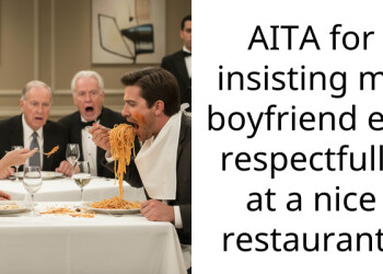 AITA for insisting my boyfriend eat respectfully at a nice restaurant?