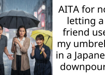 AITA for not letting a friend use my umbrella in a Japanese downpour?