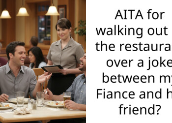 AITA for walking out of the restaurant over a joke between my Fiance and his friend?