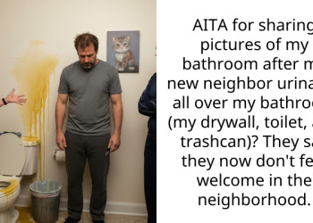 AITA for sharing pictures of my bathroom after my new neighbor urinated all over my bathroom (my drywall, toilet, and trashcan)? They say they now don’t feel welcome in the neighborhood.
