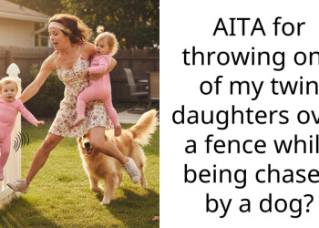 AITA for throwing one of my twin daughters over a fence while being chased by a dog?