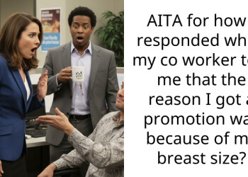 AITA for how I responded when my co worker told me that the reason I got a promotion was because of my b***st size?