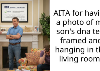 AITA for having a photo of my son’s dna test framed and hanging in the living room?