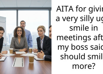 Boss Tells Young Woman She Should Smile More In Meetings, So She Puts On A Ridiculous Fake Smile, Starting An Office Joke