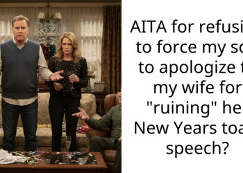 AITA for refusing to force my son to apologize to my wife for “ruining” her New Years toast sp*ech?