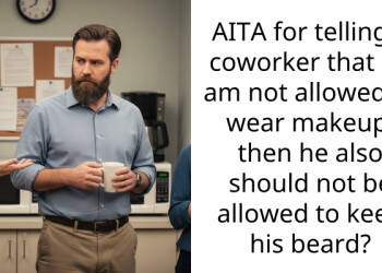 AITA for telling a coworker that if I am not allowed to wear makeup, then he also should not be allowed to keep his beard?