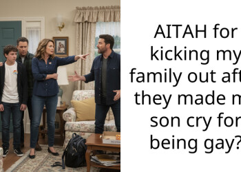 AITAH for kicking my family out after they made my son cry for being gay?