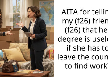 AITA for telling my (f26) friend (f26) that her degree is useless if she has to leave the country to find work?