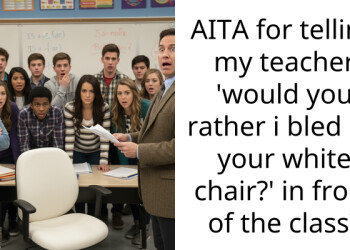 AITA for telling my teacher ‘would you rather i bled on your white chair?’ in front of the cla*s?