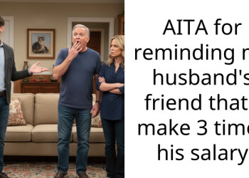AITA for reminding my husband’s friend that I make 3 times his salary