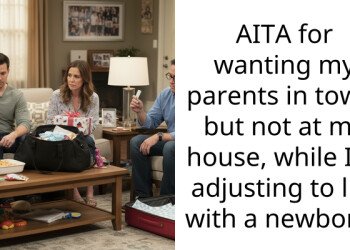 AITA for wanting my parents in town, but not at my house, while I’m adjusting to life with a newborn?