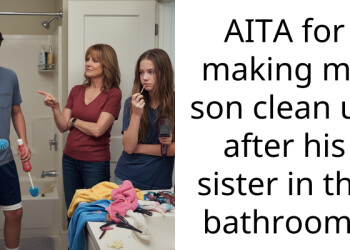 Lady Faces Husband’s Wrath For Making Their Son Clean Up His Sister’s Mess In The Bathroom