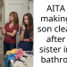 Lady Faces Husband’s Wrath For Making Their Son Clean Up His Sister’s Mess In The Bathroom