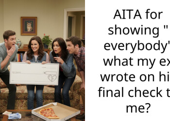 AITA for showing ” everybody” what my ex wrote on his final check to me?