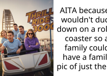 AITA because I wouldn’t duck down on a roller coaster so a family could have a family pic of just them?