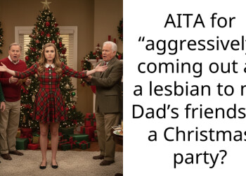 AITA for “aggressively” coming out as a lesbian to my Dad’s friends at a Christmas party?