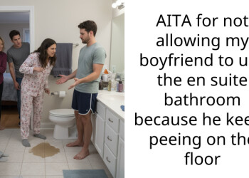 AITA for not allowing my boyfriend to use the en suite bathroom because he keeps p*eing on the floor